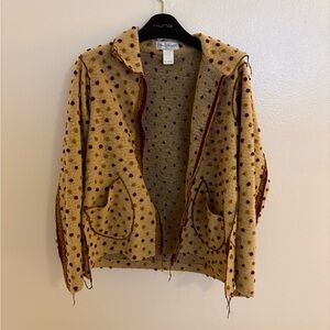 Polka Dot Hooded Cardigan Sweater in Mustard and Burgundy